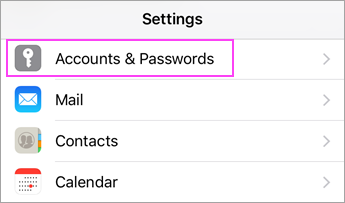 Settings Accounts & Passwords